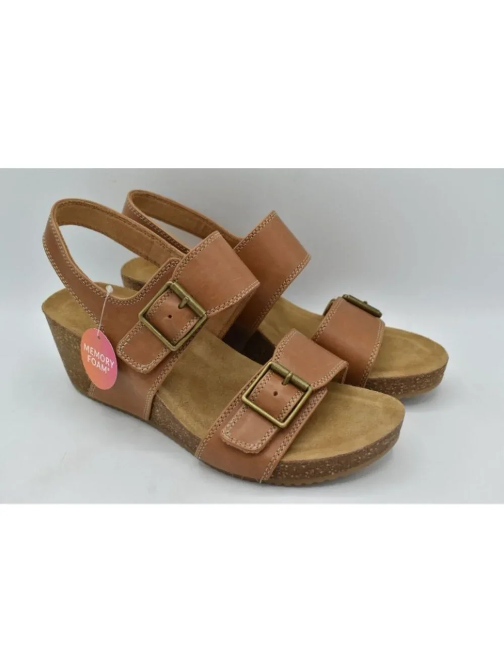 Comfortiva Womens Size 10 Erlina Sand Brown Leather‎ Wedge Sandals Shoes